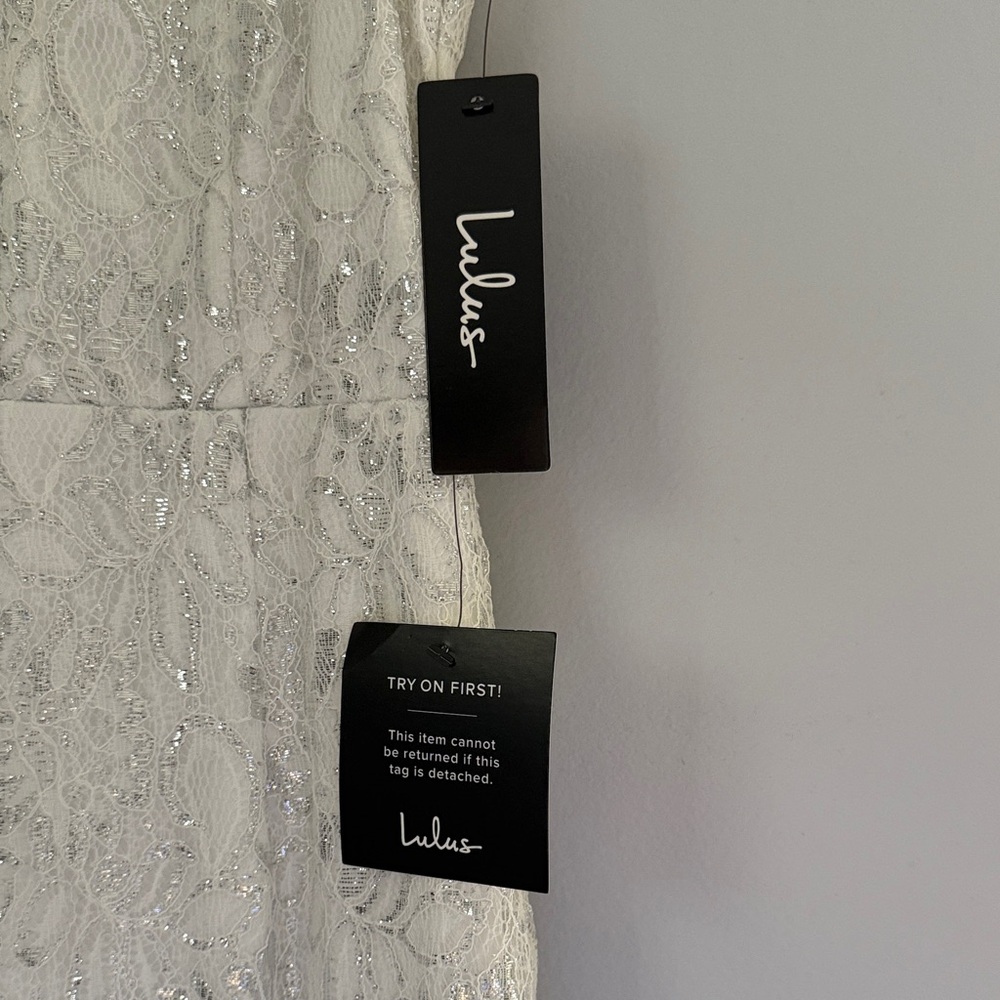 Lulu's White Lace Dress with Silver Accents - Picture 3 of 5